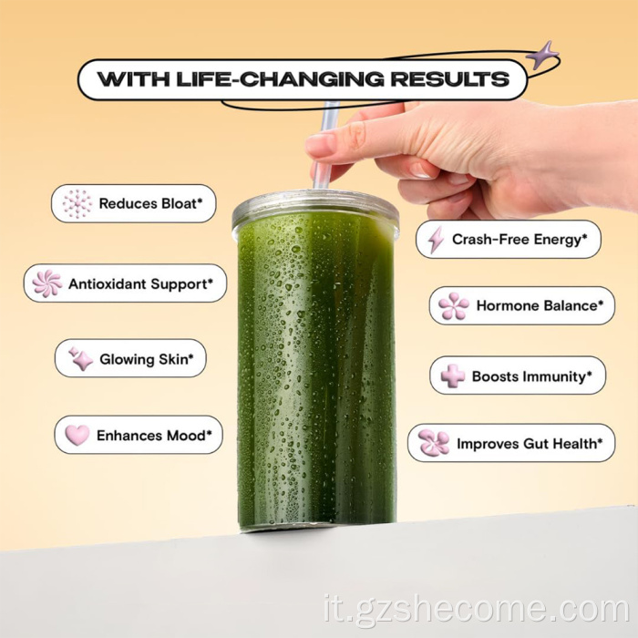 La polvere organica di Shecome Greens supporta la digestione e la salute dell'intestino